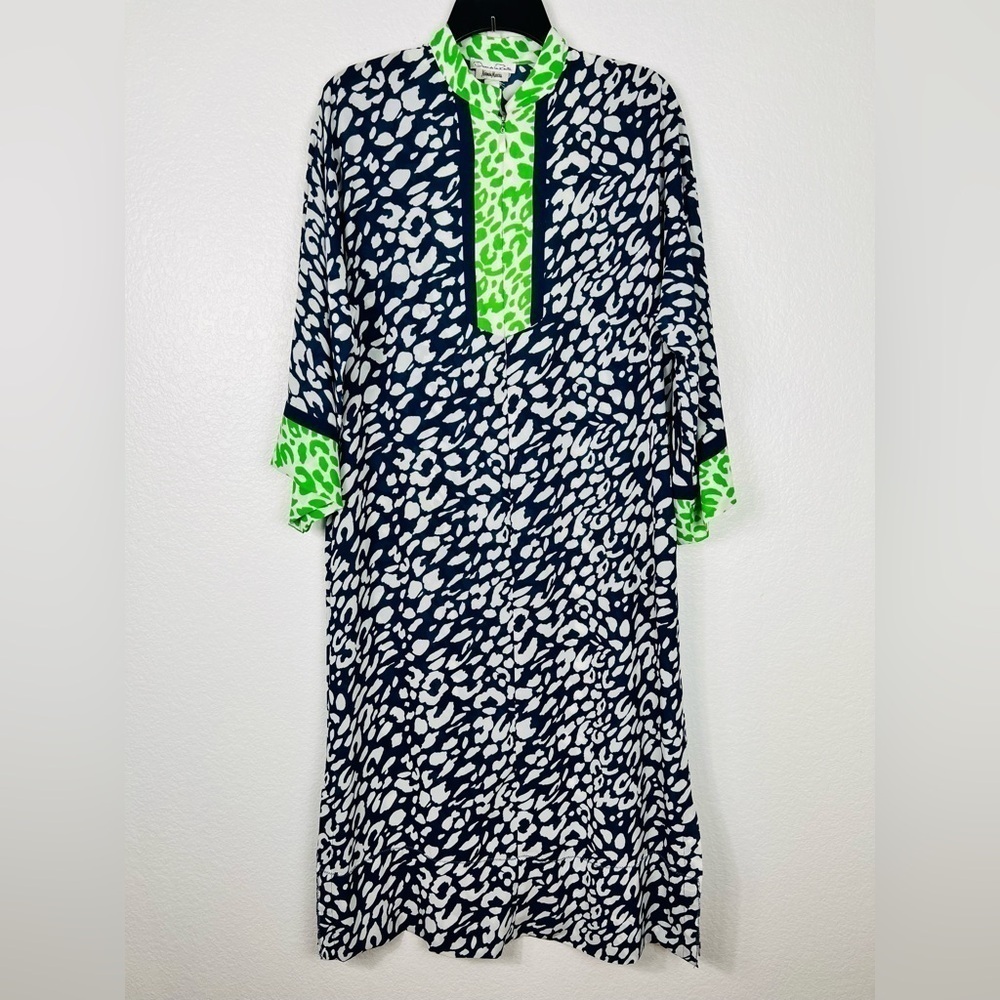 Oscar de la Renta Blue & Green Animal Print Maxi Kaftan Dress size S